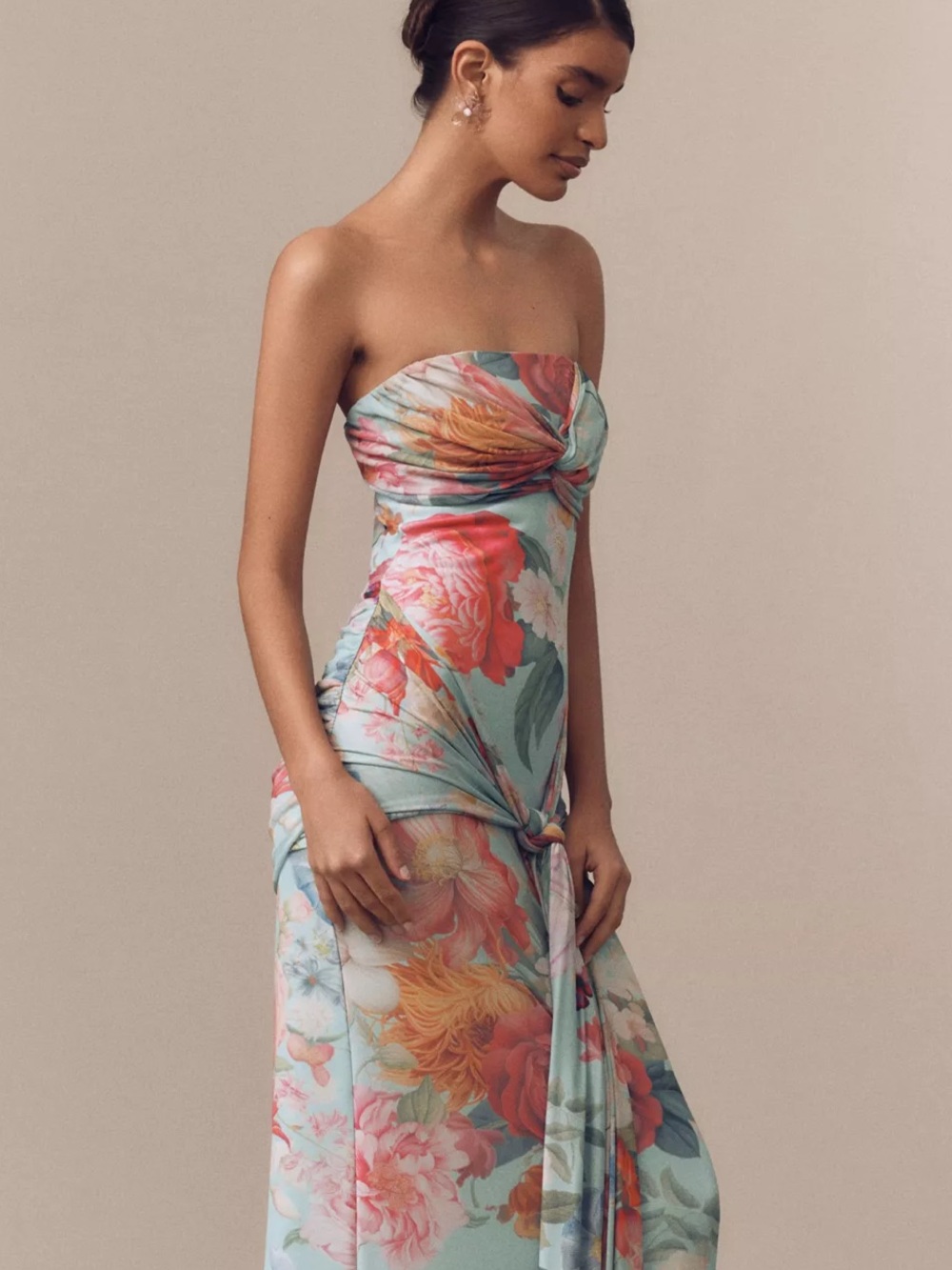 AFRM Rosalie Strapless DropWaist Maxi Dress Watercolor Floral Pattern Sz XXS NWT